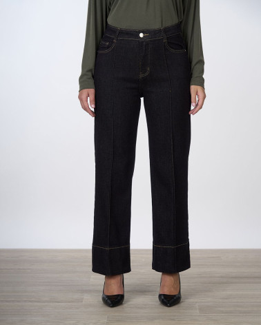 Jeans straight cropped in denim scuro