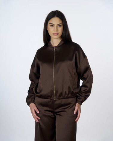 Giacca bomber in raso marrone