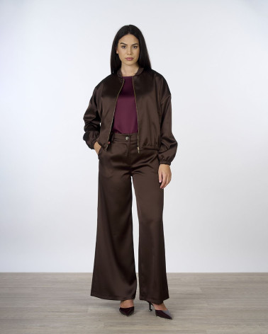 Giacca bomber in raso marrone