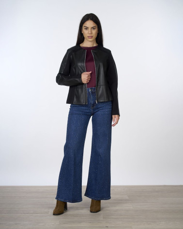 Giacca in ecopelle e tessuto