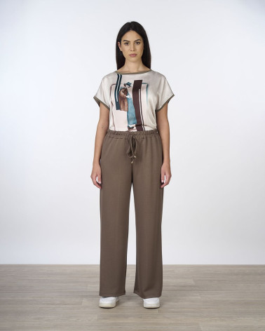 Pantaloni comfort fango a gamba larga