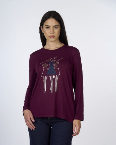 Maglia cotone manica lunga con stampa