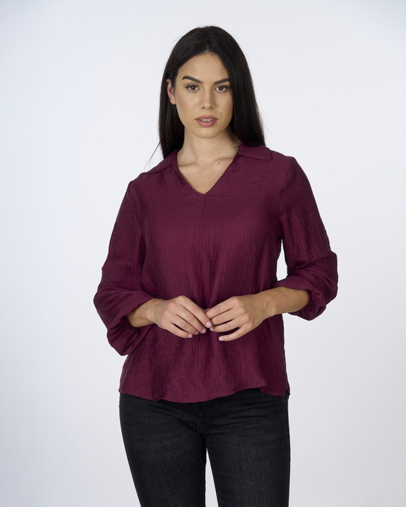 Blusa bordeaux in tessuto...