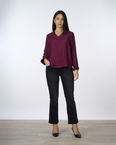 Blusa bordeaux in tessuto crinkle