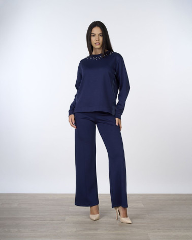 Felpa blu con applicazioni gioiello