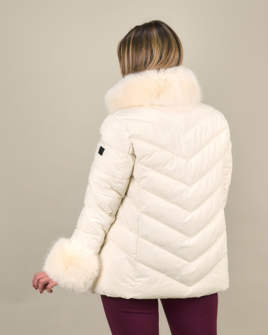 Piumino con collo e polsi in eco pelliccia