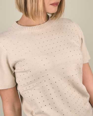 Maglia con strass e maniche corte