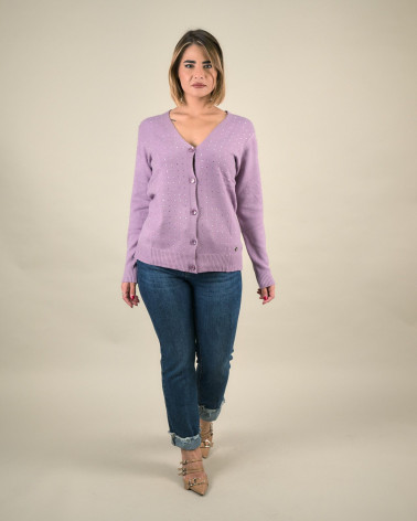 Cardigan con strass e scollo a V