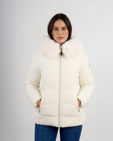 Piumino con cappuccio e collo in eco pelliccia