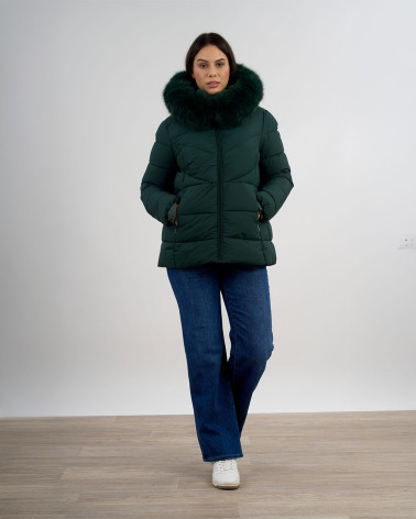 Piumino con cappuccio e collo in eco pelliccia