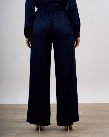 Pantaloni palazzo blu in raso