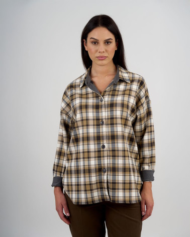 Camicia a quadri beige e grigio