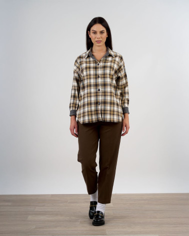 Camicia a quadri beige e grigio