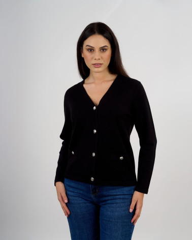 Cardigan scollo a V con bottoni gioiello