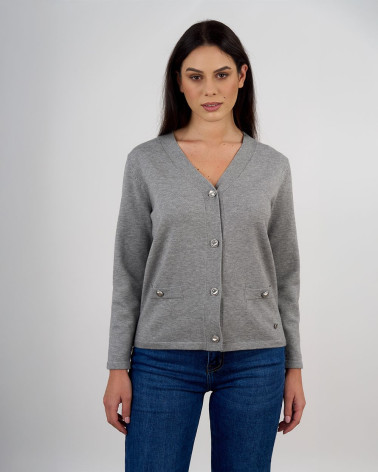 Cardigan scollo a V con bottoni gioiello