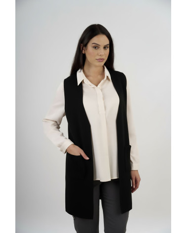 Gilet lungo in maglia con tasche