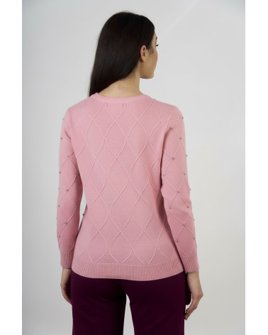 Maglia con trama a rombi e applicazioni gioiello