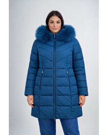 Piumino lungo con cappuccio e bordo in eco pellicc