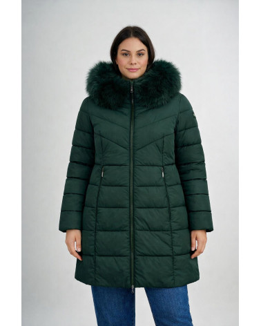 Piumino lungo con cappuccio e bordo in eco pellicc